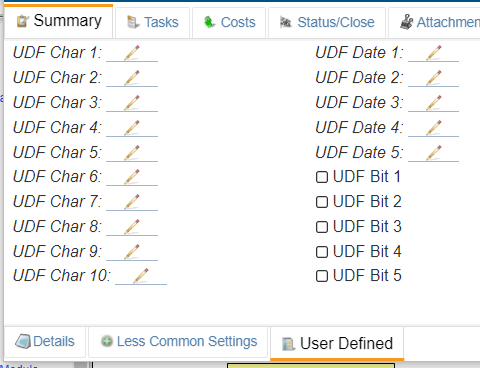 User Defined Fields Bottom Tab